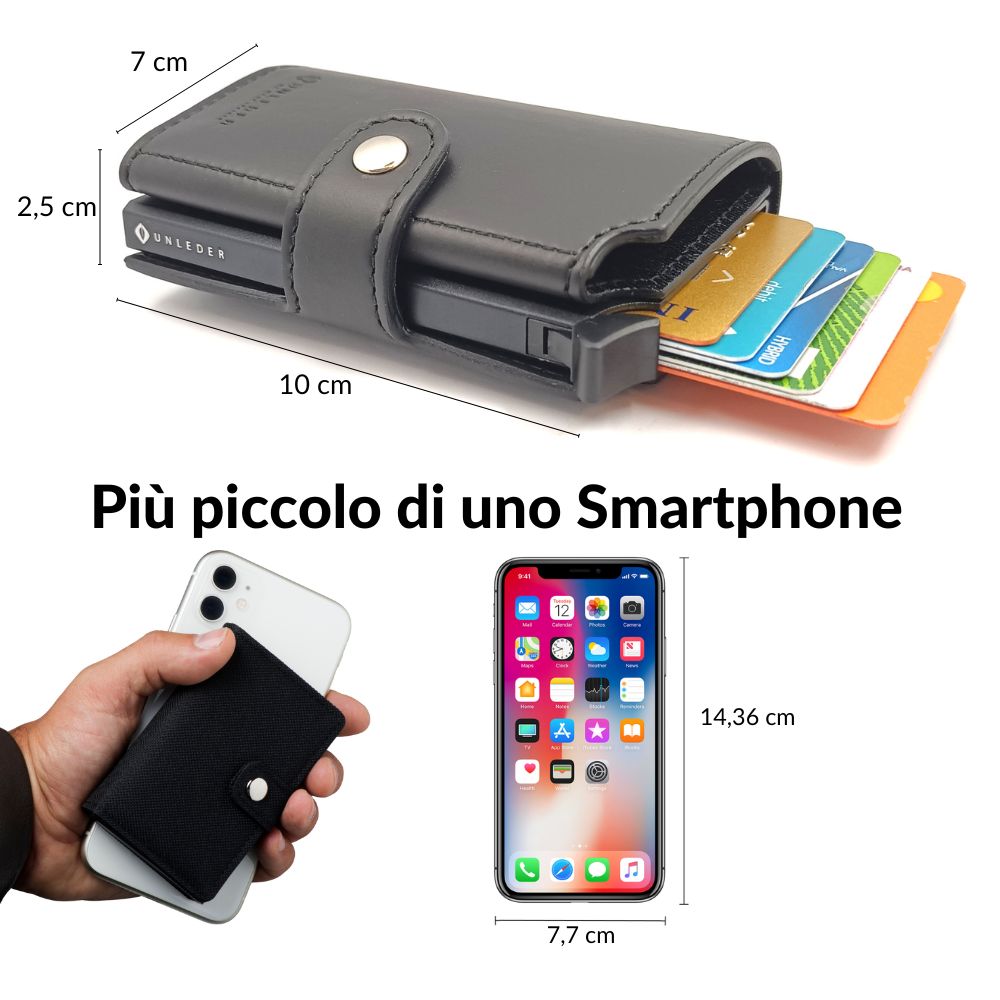 02 UNLEDER Portafoglio porta carte di credito Vegan in Pelle di Mela Dimensioni