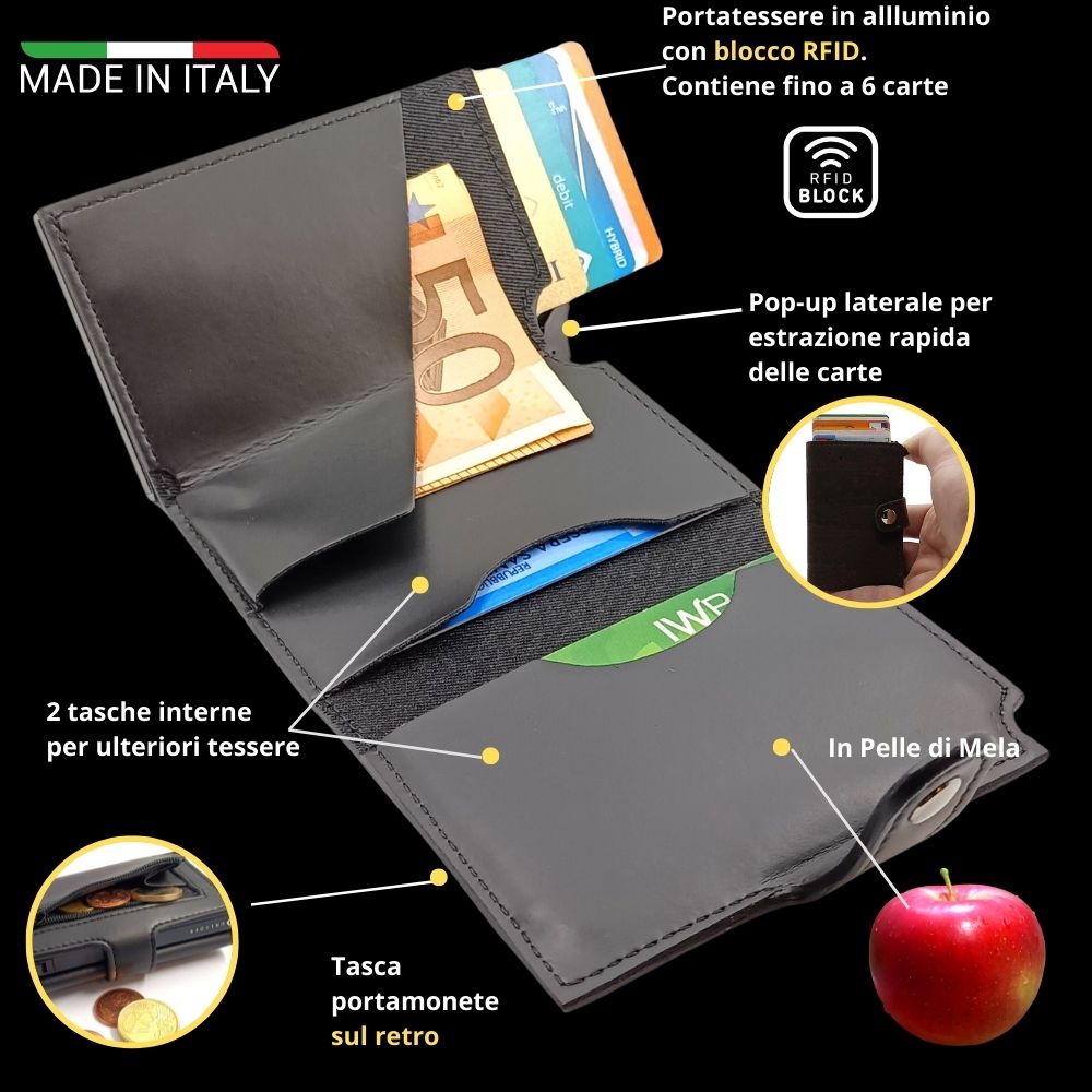 UNLEDER Portafoglio porta carte di credito in pelle di mela UNLEDER Portafoglio porta carte di credito in pelle di mela Infografica
