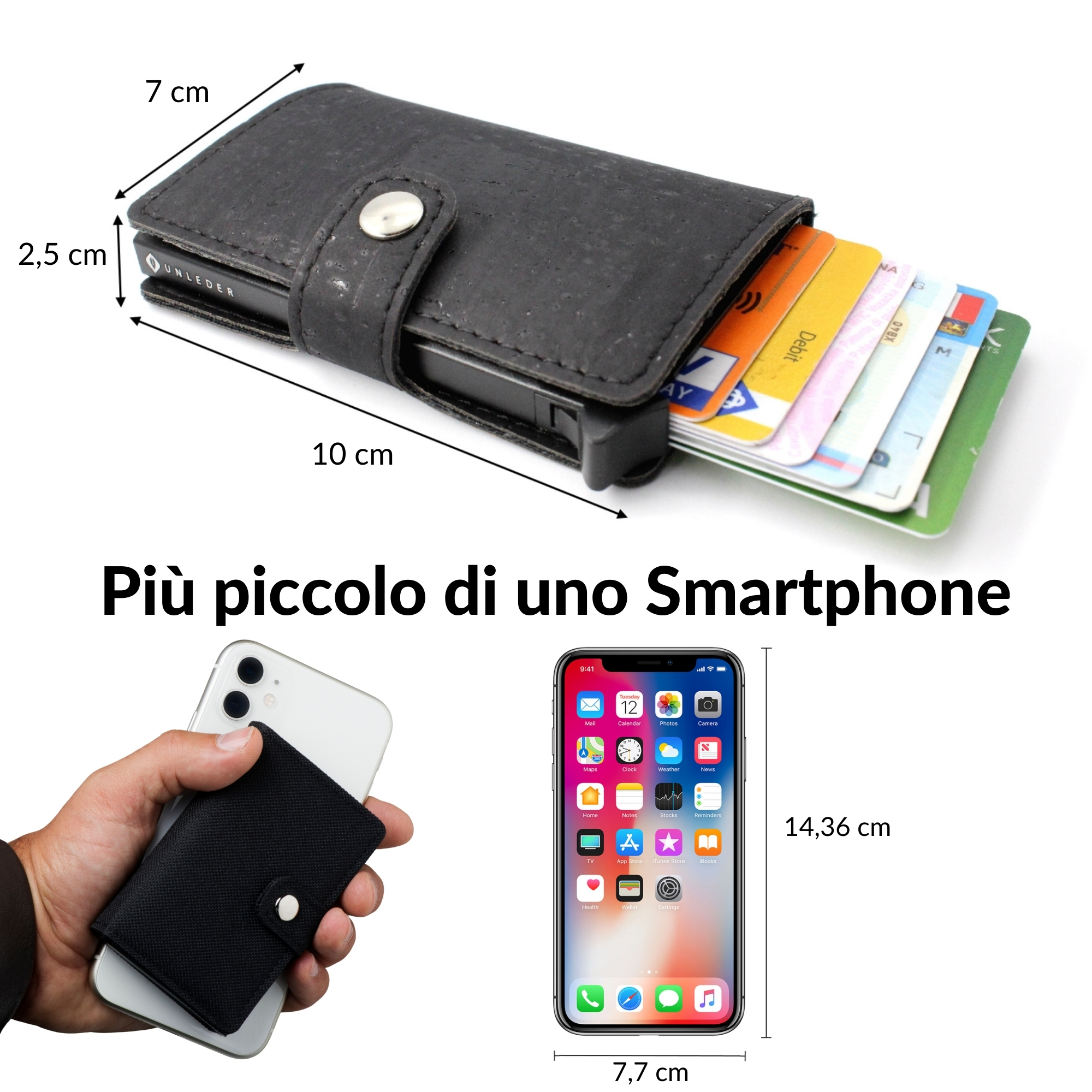 UNLEDER Korko Black portafoglio porta carte di credito in sughero UNLEDER Korko Black portafoglio porta carte di credito in sughero