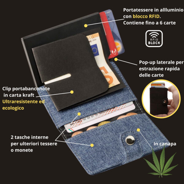 UNLEDER Kanabo portafoglio porta carte di credito in canapa