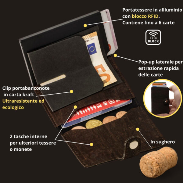 UNLEDER Korko portafoglio porta carte di credito in sughero